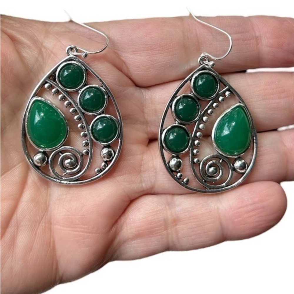 New Silver and Green Stone Earrings